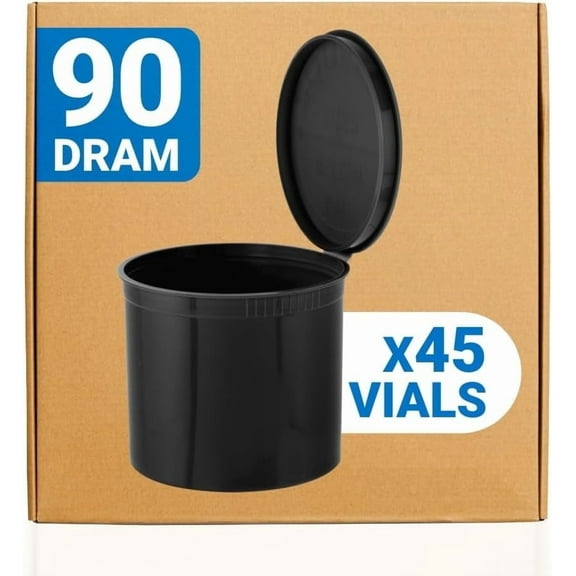 Loud Lock Pop Top Dram Bottles - Black - 90 Dram - 45 Per Case - 2.87" Deep X 3.16" Wide - Packaging Supplies - Pill Vials - Rx Vial