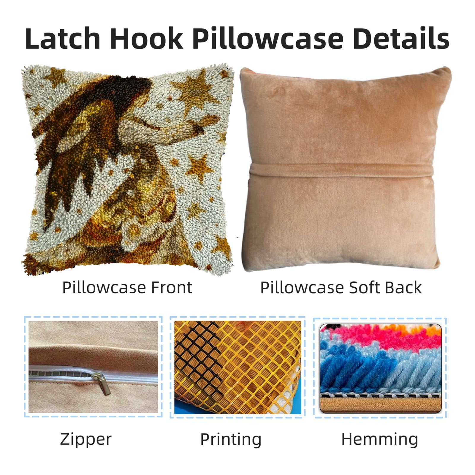 Abstract Angel Stars Shining Wing DIY Latch Hook Pillow Kits for Adults Printed Pillowcase Crochet Yarns Hooking Handmade Pillow Cover Cushion for Home Sofa Decoration 17x17inch(2)
