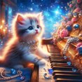 thumbnail image 1 of Pintura de diamante 5D DIY, taladro redondo completo, Kit de gato y Piano, decoración del hogar, 30x30cm, 1 of 9