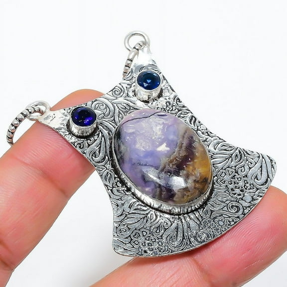 Tiffany Stone, Blue Topaz 925 Sterling Silver Jewelry Pendant 2.44"