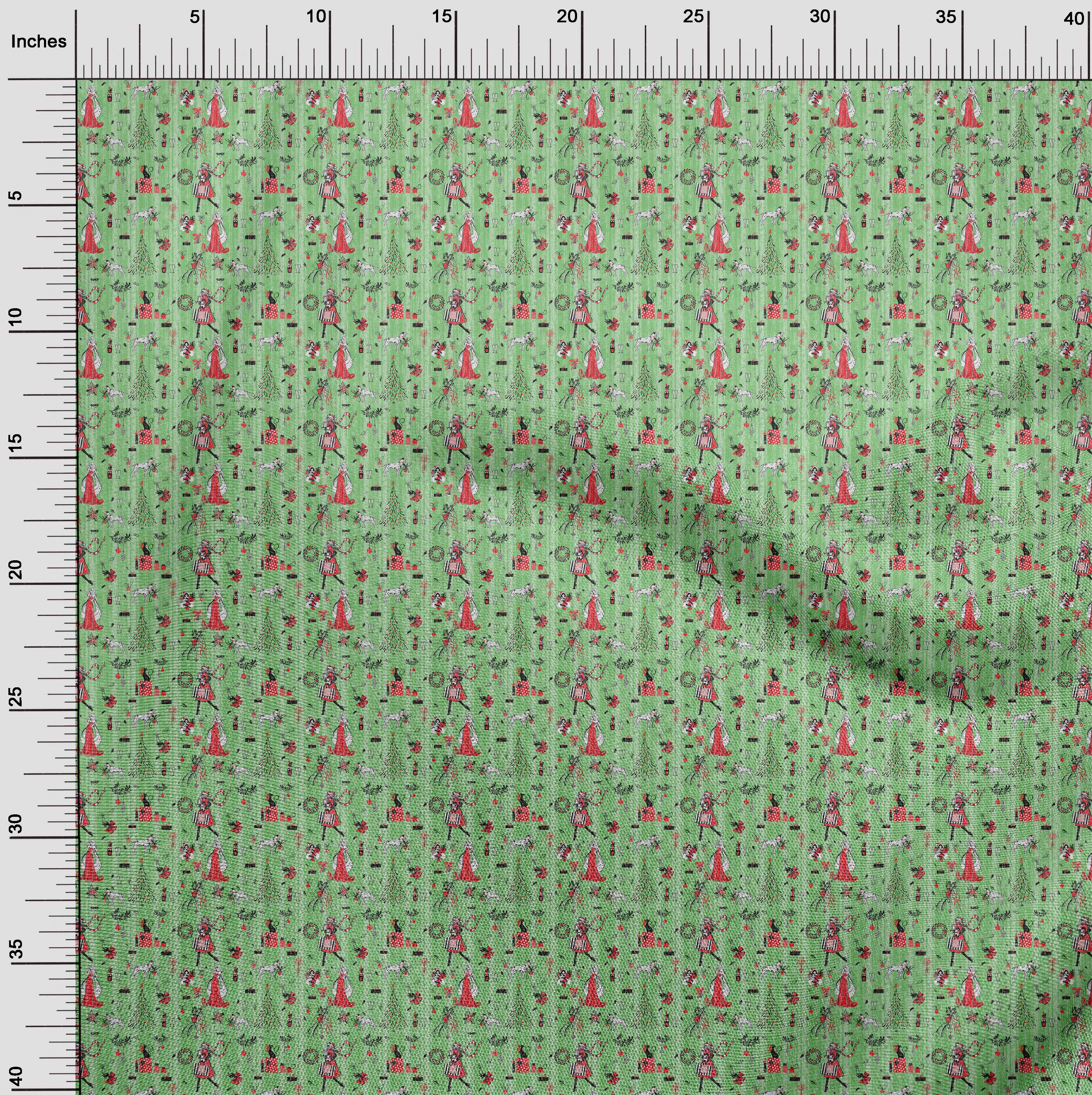 oneOone Cotton Poplin Green Fabric Christmas Sewing Craft Projects Fabric Prints By Yard 56 Inch Wide