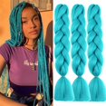 thumbnail image 3 of Extensiones de cabello sintético para trenzas, textura Yaki, fácil de trenzar, 3 Pack Pre-Stretched African Braiding Hair - 61cm - Colores Azul Agua, 3 of 5