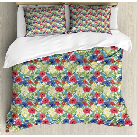 Floral Duvet Cover Set Botanical Vintage Concept Poppy Flowers
