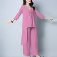 thumbnail image 2 of GILIGEGE Linen Sets for Women 2 Piece Set for Women 2 Piece Cotton Outfits 3/4 Sleeve Maxi Shirt Wide Leg Pants Suit Casual Matching Sets Summer Lounge Sets Hot Pink S, 2 of 5