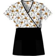 Women's Mock Wrap Snoopy Pumpkins Scrub Shirt