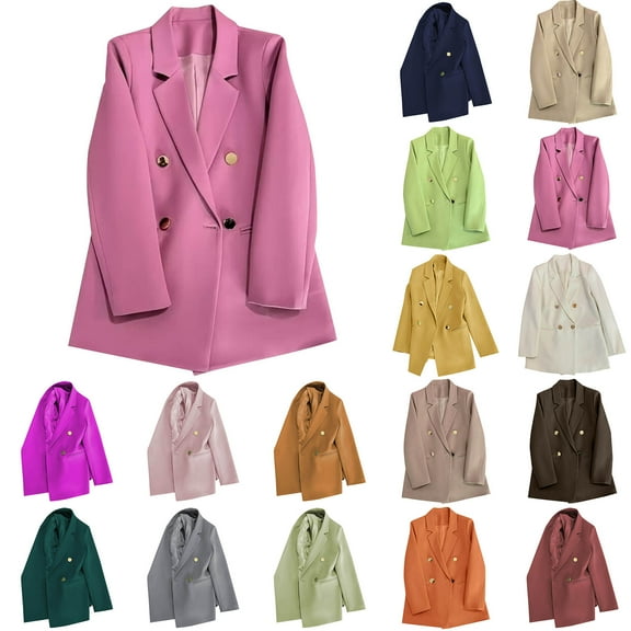 Dvprdro Womens Casual Blazer Jackets Double Breasted Button Long Sleeve Work 0ffice Blazers Slim Fit Formal Cardigan Lapel Open Front Suit Coat