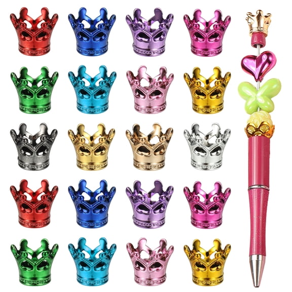 40pcs Beads for Pens, Crown Acrylic Pen Beads Colorful Beadable Loose Spacer Accessories Cute Charm for Pens Making Keychain Bracelets Necklace DIY