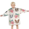 thumbnail image 3 of Boston Terrier Dog and Flower Florals Blanket Hoodies for Kids 6-13YR Oversize Wearable Blanket Hoodies for Boys Girls Teens, 3 of 7
