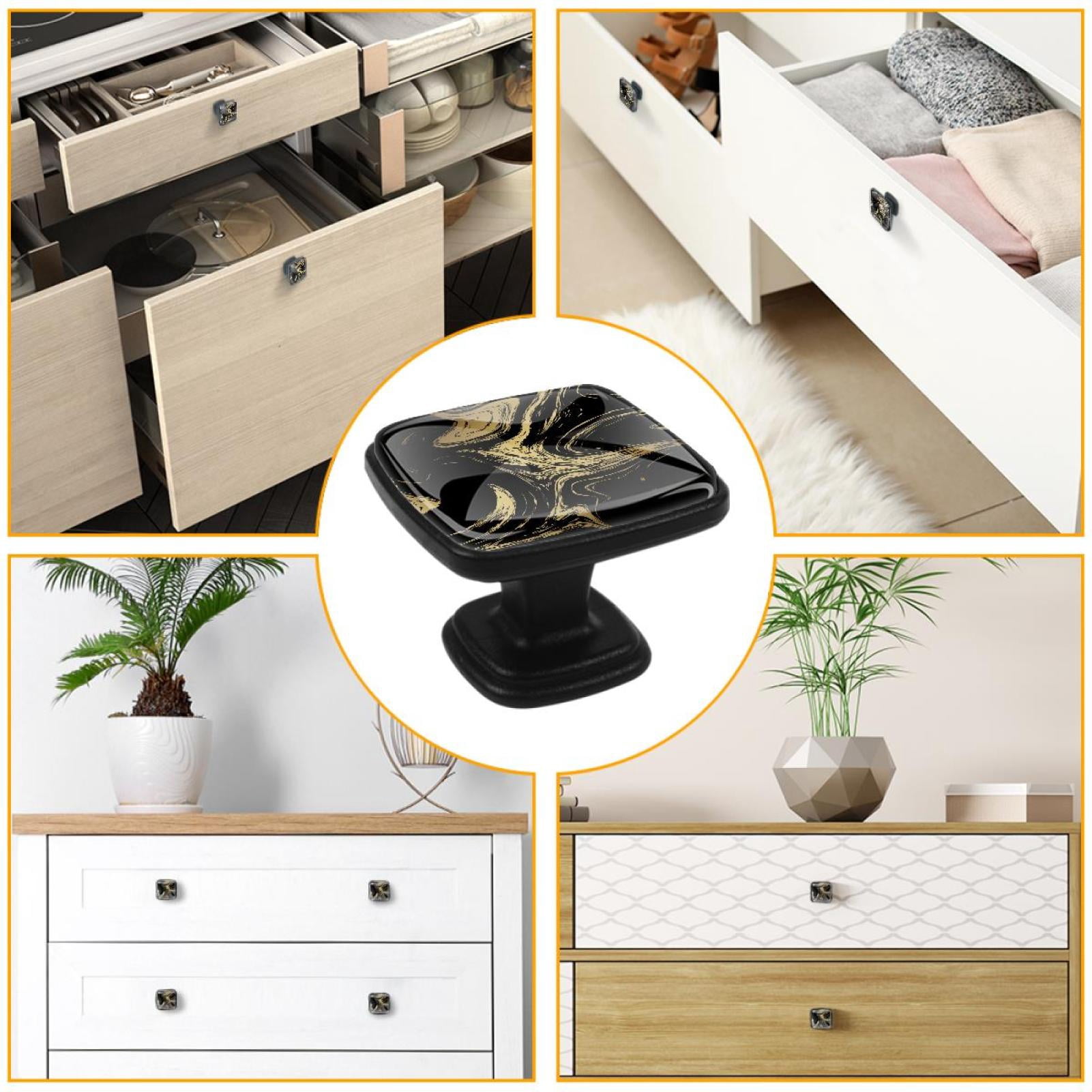 4 Pcs Cabinet Handle Drawer Pulls Black and Gold Texture Knobs with Screws Square Furniture Office Cabinet Knob Decoration