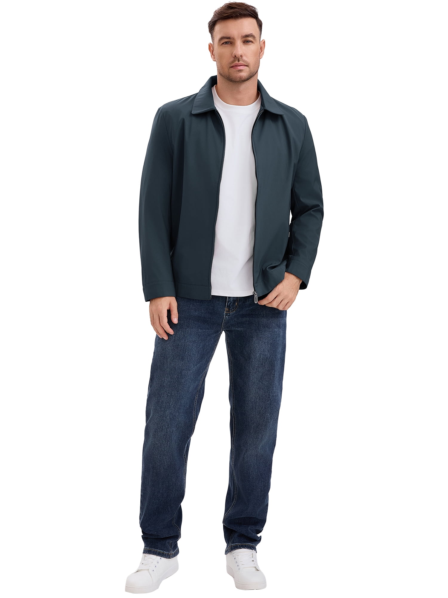 DARING DIVA Men's Long Sleeve Full Zip Up Lapel Solid Lined Jacket XL Dark Blue