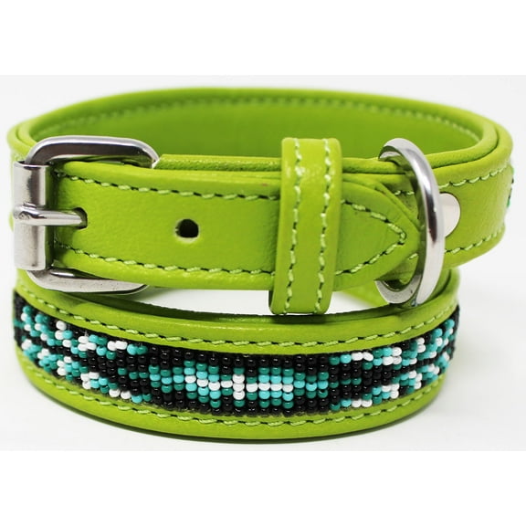 XSmall 9''- 13'' Soft Genuine Leather Beaded Padded Dog Puppy Collar 60RT08LG
