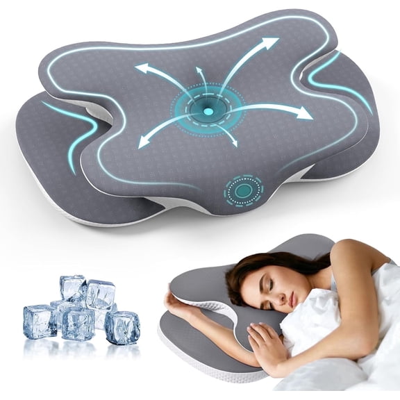 Alupssuc Cervical Neck Pillows, Memory Foam Pillow with Cooling Silk Case for Neck & Shoulder Pain Relief, Side & Back & Stomach Sleepers