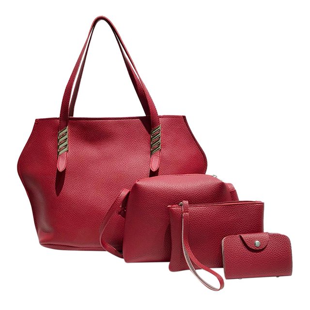 4 unids/set bolsos de hombro de cuero para mujer, bolsos de hombro para tarjetas, bolsos de mano (rojo) Likrtyny Para estrenar