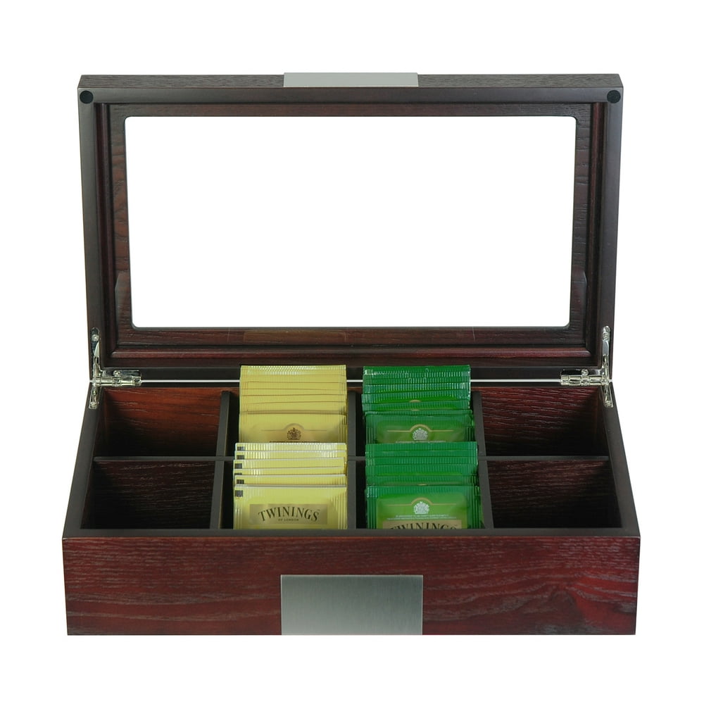TimelyBuys 8 Compartment Cherry Wood Tea Box Storage Organizer Chest