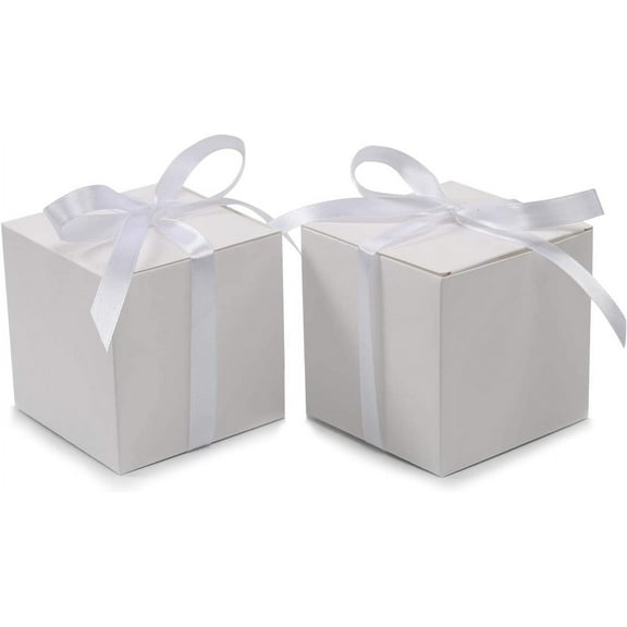 COTOPHER 100pcs Small Gift Boxes, Favor Boxes 2x2x2 inches Paper Gift Boxes with Ribbons Candy Box for Wedding Favors Baby Shower Bridal Shower Birthday Party (White)