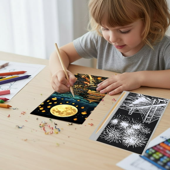 Set de papel de dibujo para dibujos de colores para niños y adultos - 12 hojas con herramienta de grabado para dibujo creativo, atención plena y alivio del estrés