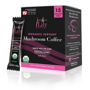 Lily USDA Organic Mushroom Coffee, 15 Singles, Instant Coffee Packets with Red Reishi Mushroom and Instant Premium Medium Roast Arabica, High in Beta Glucans, Supports Immunity and Stress Relief