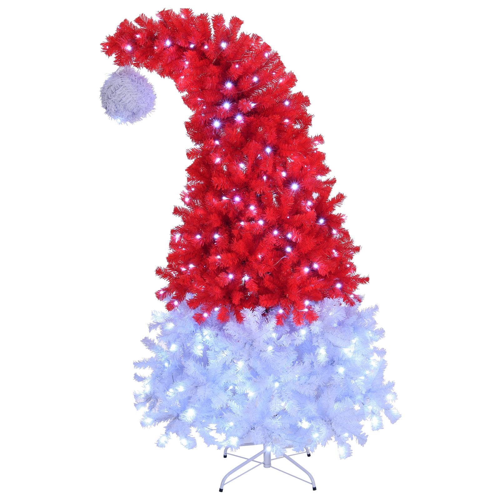 Astoutdoor 6 ft Santa Hat Style Pre-Lit Christmas Tree, Red and White, 300 Lights, 1050 Branch Tips