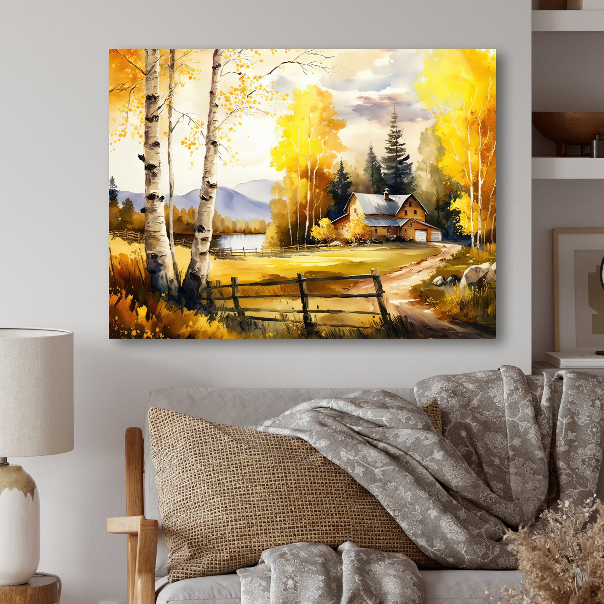 Designart Yellow Barn In Spring III Canvas Wall Art