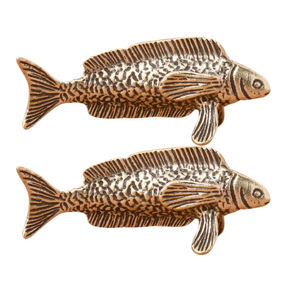 FUTUREORYY Set of 2 Golden Brass Fish Figurines for Tabletop and Indoor Desktop Decoration, Perfect for Home and Office Decor