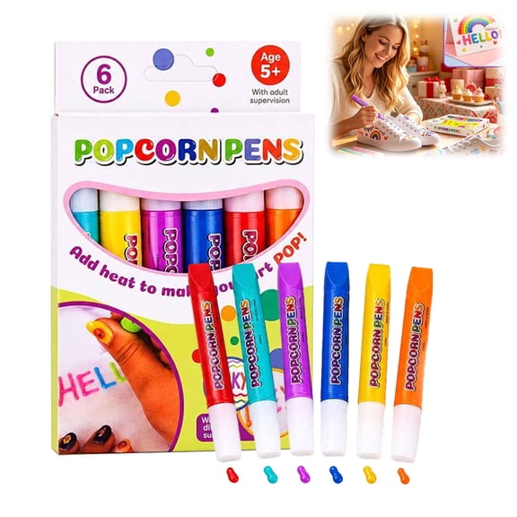 "Popcorn" 3D Puffy Pens (Pack of 6/12) — DIY 3D Bubble Art Markers with Heat-Activated Puffy Ink; Perfect for Greeting Cards, Doodling, and Crafts — A Fun Gift