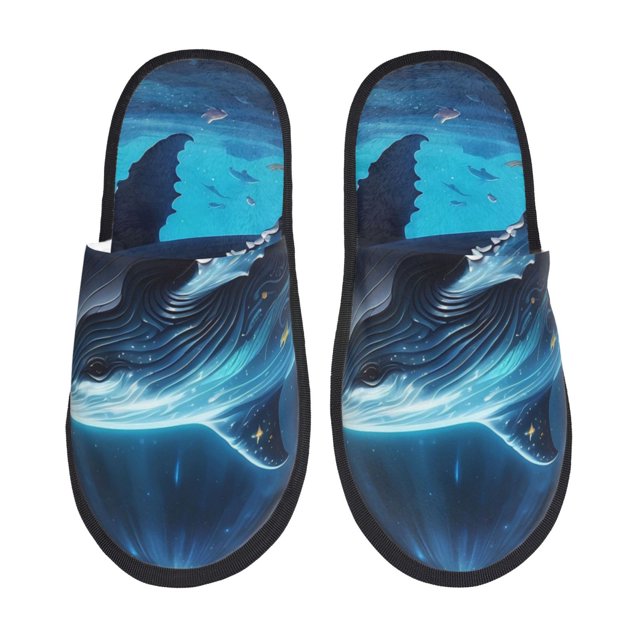 Fotbe Colorful Ocean Whale Pantuflas Peludas para Mujer con Estampado, Zapatillas de Peluche, Zapatos de Invierno para Casa, Uso Interior y Exterior-Medium