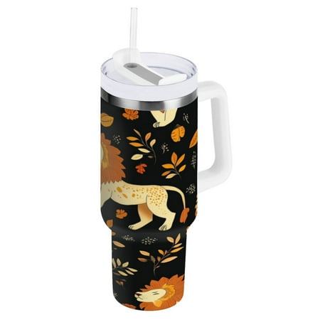 

30 Oz Car Handle Water Cup 9.9x3.5 Inch Stainless Steel Water Cup With Handle Water Cup Car Water Cup Travel Coffee Cup Beautiful Cartoon Lion