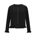 thumbnail image 3 of Vibrex Women's Solid Color Round Neck Knitted Sweater Button Up Cardigan Top Wave Lace Long Sleeve Round-Neck Cardigan Knit Sweater Fall Winter Trendy Outerwear Travel Clothes Women Fitted Tops, 3 of 9