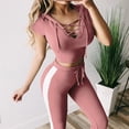 thumbnail image 2 of Mujeres moda sexy color sólido vendaje cuello en V con capucha deportes conjunto casual Wmkox8yi bvn2295, 2 of 6