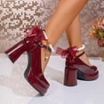 thumbnail image 6 of SCHUHLAND Elegant Wine Red Mary Jane Pumps for Women, Chunky 9cm Platform High Heels, Pearl Ankle Strap, Bowtie Detail, 6 of 16