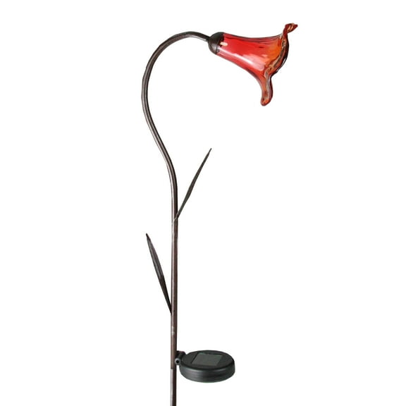 Gerson 45.25" Transparent Red Lily Lighted Solar Powered Outdoor Lawn Stake