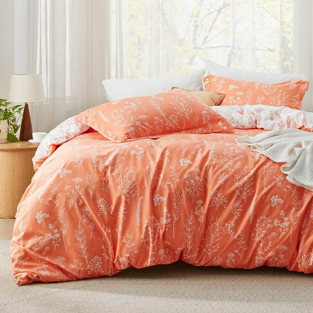 Juego de edredón Bedsure King Coral Orange con 2 fundas de almohada