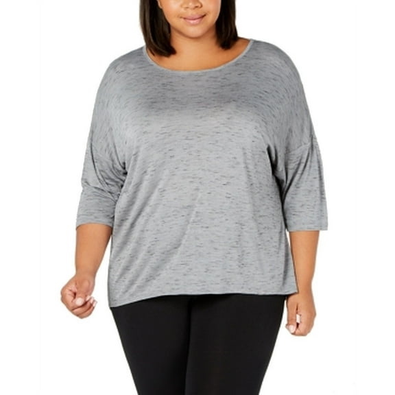 Gray Womens Plus Scoop Neck Drop Shoulder Blouse 3X
