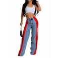 thumbnail image 2 of Women'S Patchwork High Waist Wide Leg Jeans Color Block Denim Straight Leg Trendy Trousers Blue Denim & Red M, 2 of 9