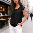 thumbnail image 5 of Womens Lace Tops Pleated Short Sleeve Shirts Summer Business Casual Dressy Blouses Black 2XL, 5 of 7