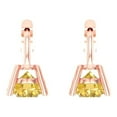 thumbnail image 4 of 2 Ct Round Cut Drop Dangle Yellow Crystal 18K Rose Solid Gold Everyday Dainty Earrings Lever Back, 4 of 7