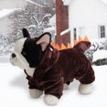 thumbnail image 2 of Disfraz de dinosaurio de cuatro patas para mascotas, ropa cálida de forro polar coral de invierno, color café, para perros y gatos., 2 of 14