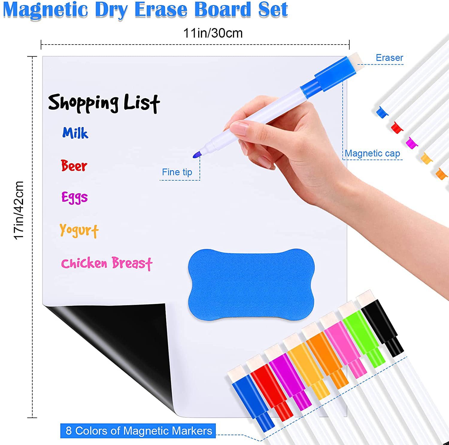 LOT OF TWO X 17"x11" Magnetic DRY Erase Board with markers and erasers 
