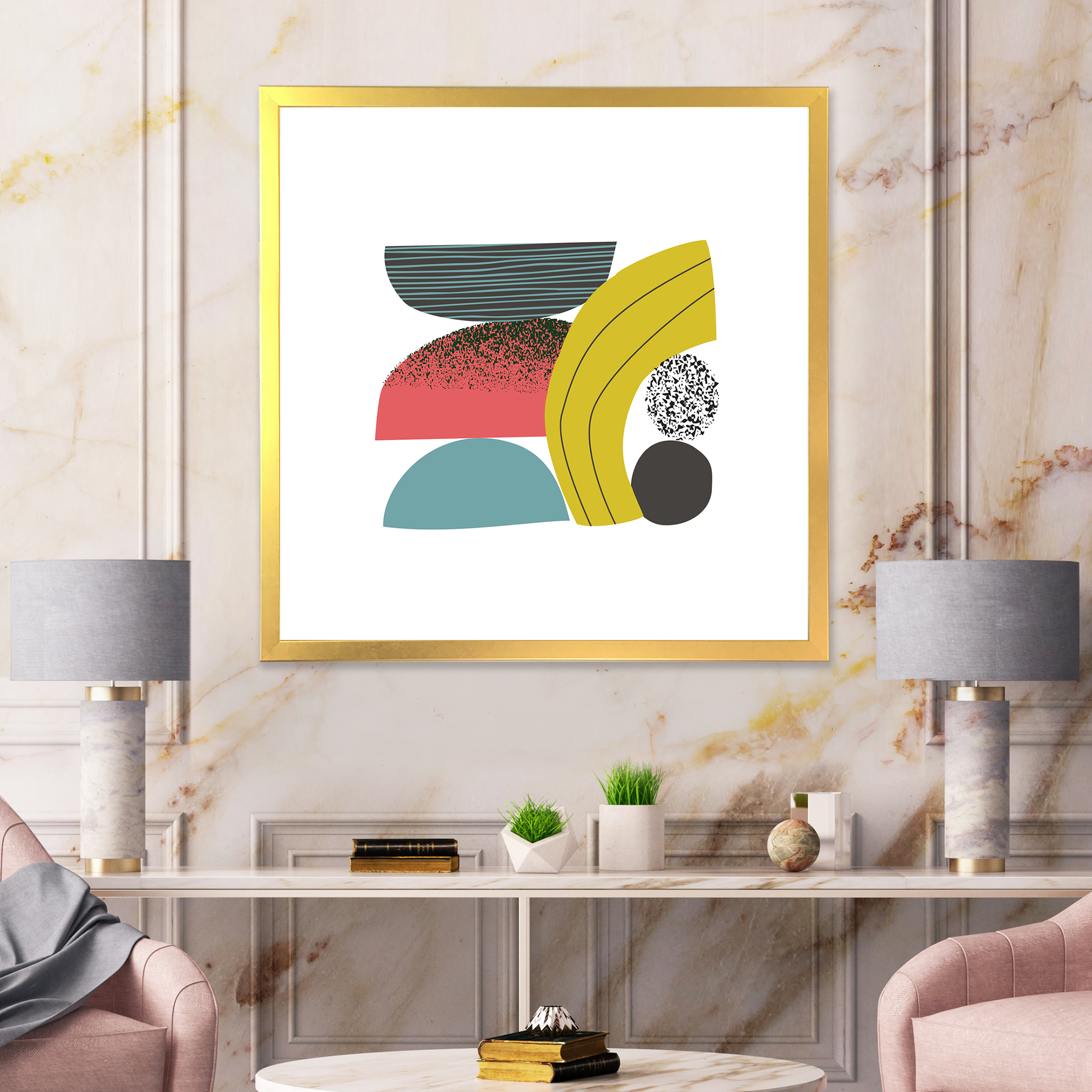 Designart 'Abstract Colorful Geometric Art Collage II' Modern Framed Art Print