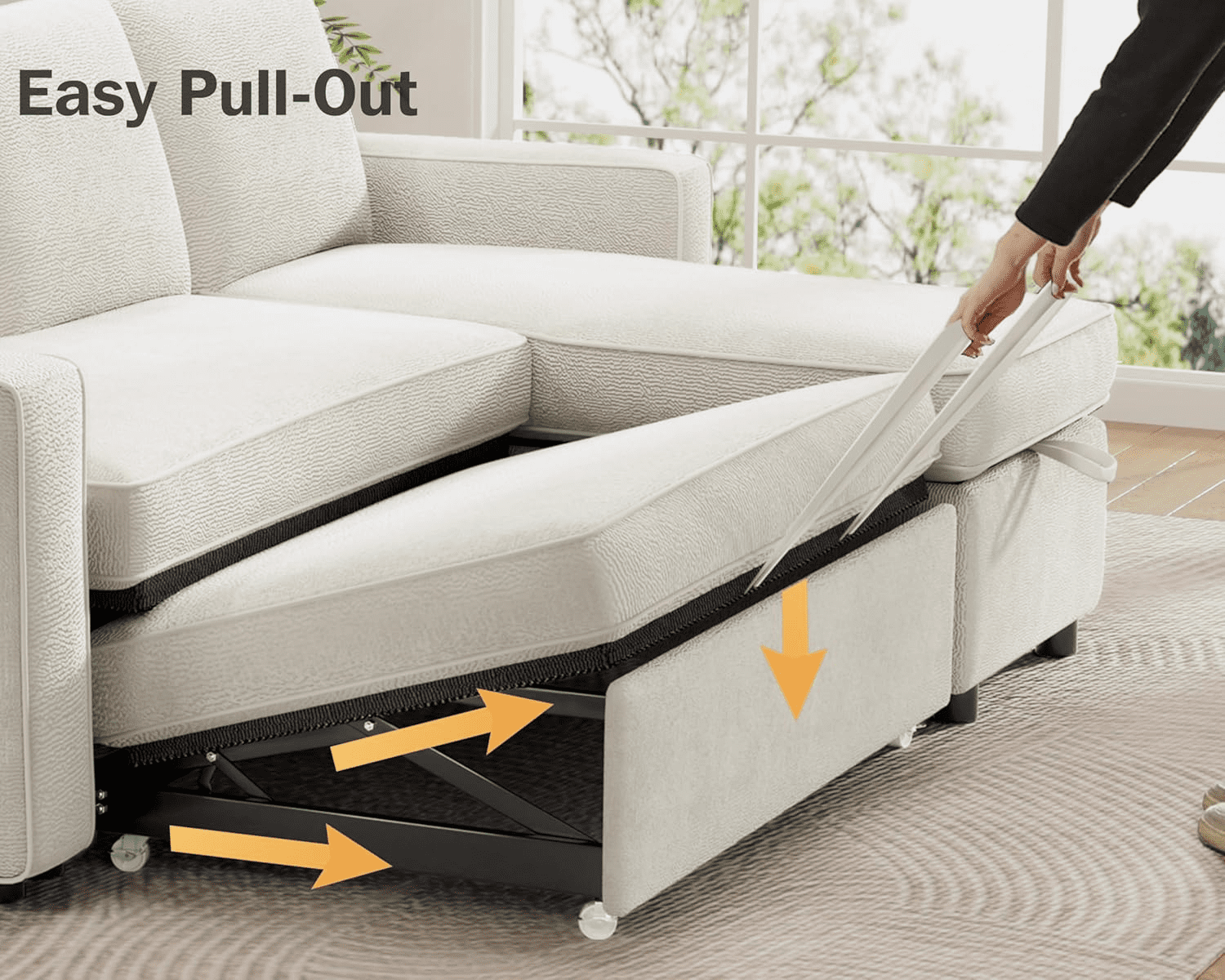 Vipbear 81" Sleeper Sofa Bed with Pull Out Bed, L Shaped Couch Sectional Sleeper Sofa, Pull Out Couch with Reversible Storage Chaise, Side Pockets, Chenille Beige