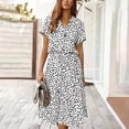 thumbnail image 1 of Pisexur Robe à Manches Courtes à Col en V pour Femme, Mode d'Été Décontractée, Imprimé à Pois, Robe à Manches Courtes à Cordon, Robe pour Femme, 1 of 8