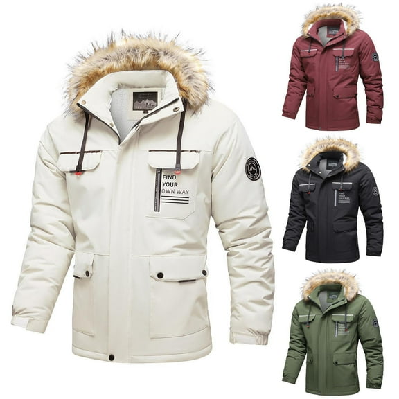 Brondbend Mens Coats Mens Jackets Hooded Long Sleeved Zipper Pocket Outerwear Solid Color Warm Jacket Loose Fit Work Tops Army Green