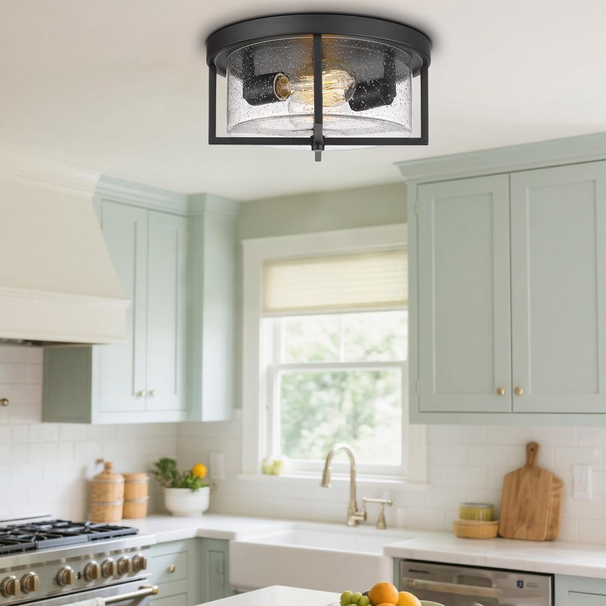 Flush Mount Ceiling Light, Kitchen Island Metal Ceiling Light Fixtures,Bedroom Flush Mount Light for Hallway, Kitchen, Entryway and Foyer (Black, 5.5" H)