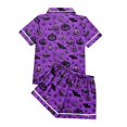 thumbnail image 6 of WTOBBY Women's Printed Halloween Pajama Set Loose Casual Short Sleeve Top with Elastic Waist Shorts Two-Piece Comfy Sleepwear Home Lounge Wear Outfit,Light Purple M, 6 of 6
