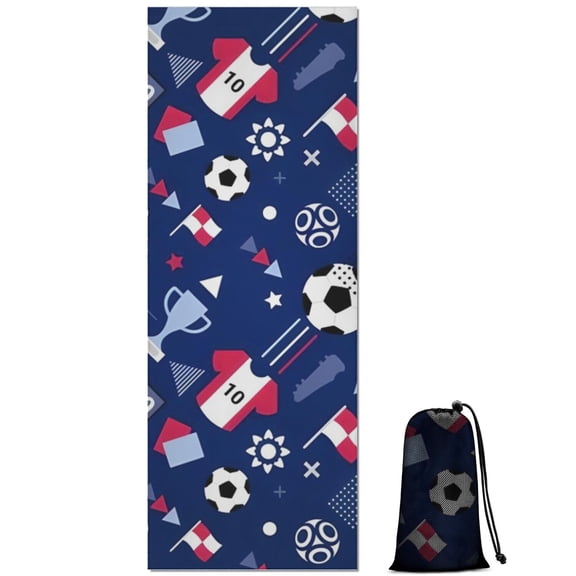Blue Soccer Elements Pattern Hot Yoga Mat Towel Non Slip for Hot Yoga - Quick-Drying Yoga Mat Cover with 4 Corner Pockets with Travel Bag - Hot Yoga Towel Non Slip Grip Moisture Wicking Sweat 70"x26"