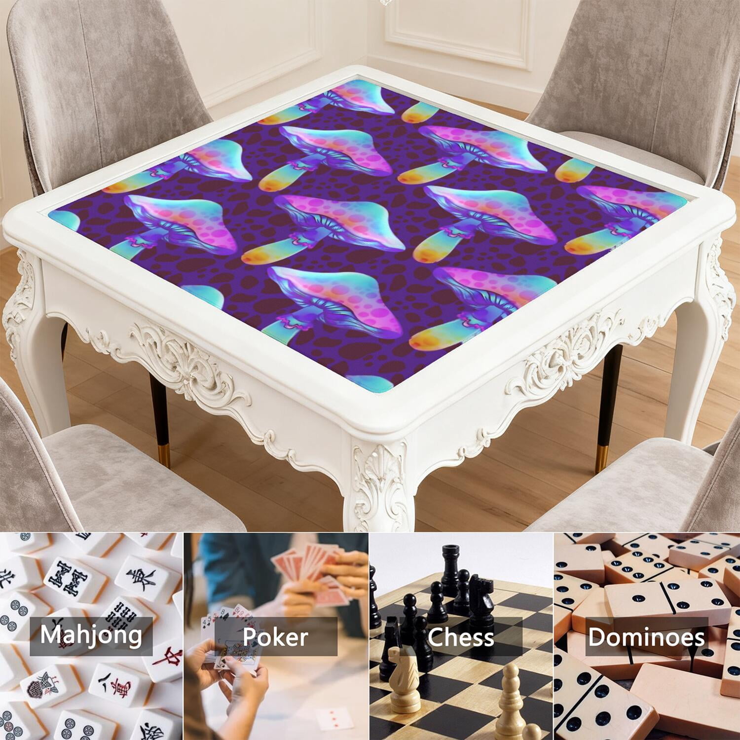 31.5x31.5 Inch Plants Mahjong Table Mat Made of Premium Rubber with Anti-Slip Non-Skid Backing and Noise Reducing Properties for Card Games Board Games and Tiles