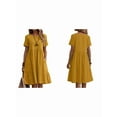 thumbnail image 3 of Women's Cotton Linen T-Shirt Dress, Casual Loose Fit Short Sleeve Midi Dress with Pockets for Summer Yellow M, 3 of 7