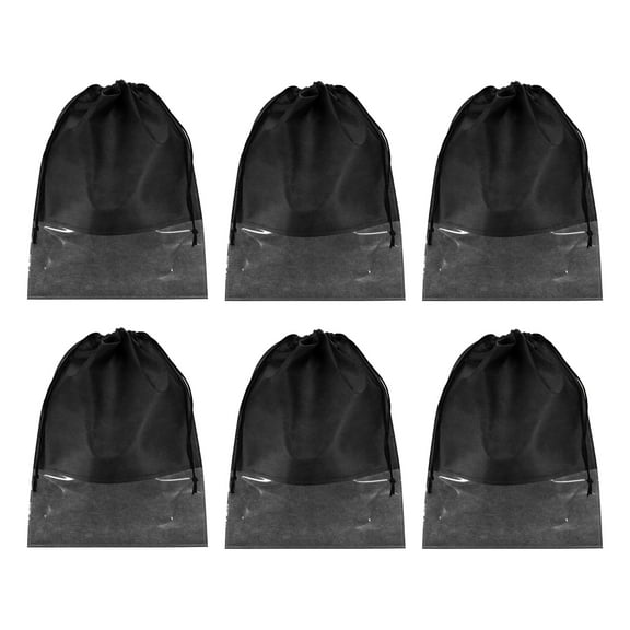 Uxcell Drawstring Shoe Bag, 6Pcs 14 x 11" Travel Shoe Bags Shoe Storage, Black