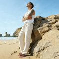 thumbnail image 6 of Straight Leg Pants for Men Elastic Waist Solid Color Relaxed Fit Long Pants for Beach for Travel & Lounging, 6 of 7