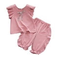 thumbnail image 1 of Toddler Baby Girls Clothes Fly Sleeve Bow Tops T-shirt + Short Pants Summer Outfit Set, 1 of 6